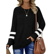 Casual Sweatshirts for Women Color Block Crew Neck Tops Long Sleeve Fall Shirts Pullover